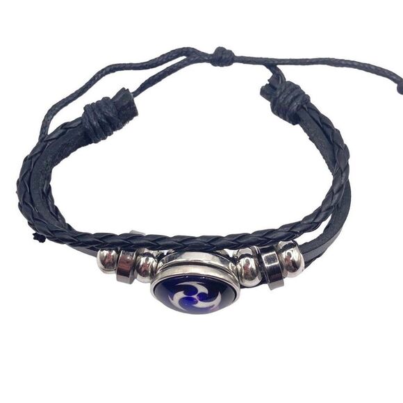 Multi strand black leather Thunder charm adjustable bracelet - Picture 3 of 4